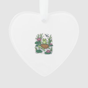 Cute Frog Riding Turtle Pond Vintage Vector Art_1