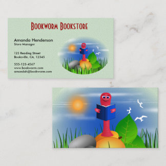 Cute Fun Bookworm Book Store Cartes de visite