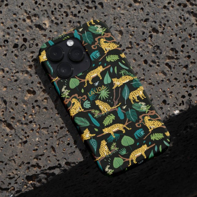 Cute Fun Cheetah Leopard Jungle iPhone / coque ipa (The fun cute cheetah leopard jungle, tropical on a black for your unique custom name phone case)