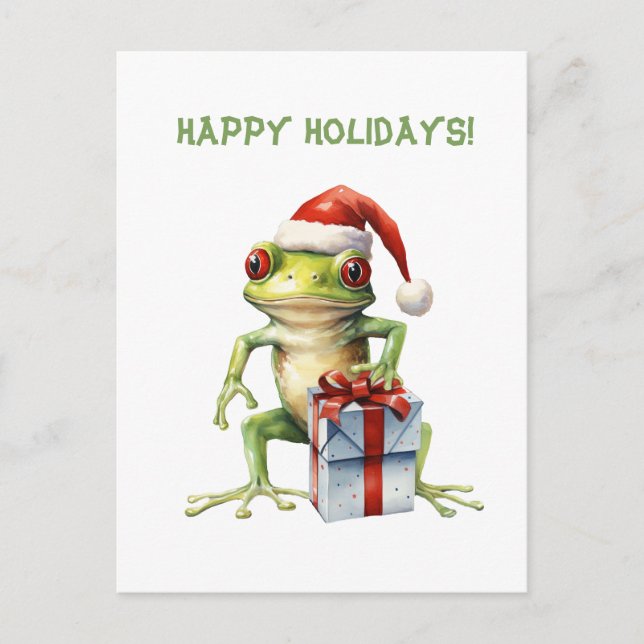 Cute Fun Fabrique Frog Christmas Holiday Carte pos (Devant)