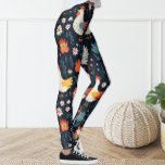 Cute Fun Marine Bleu Floral Poulet Hen Leggings<br><div class="desc">Les pattes ornent le motif de poulet.</div>