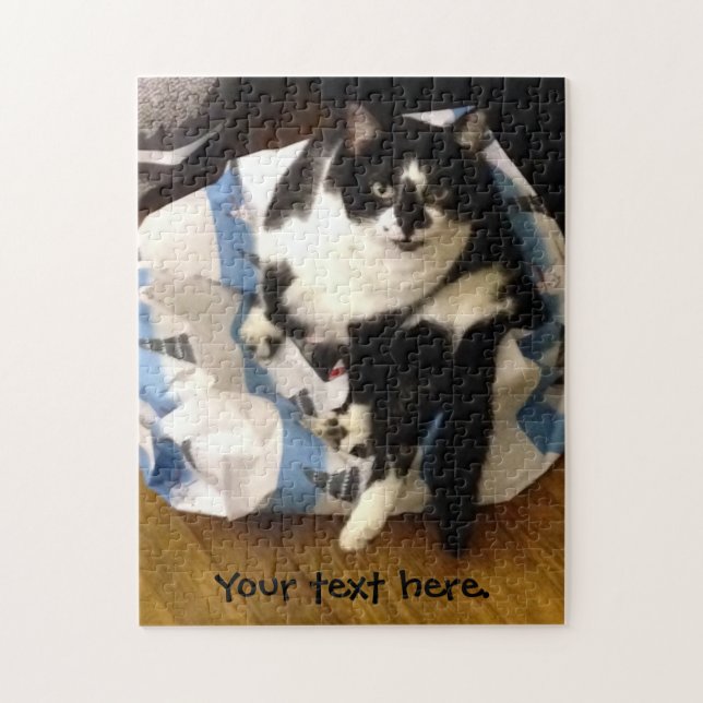 Cute Fun personnalisé Tuxedo Cat Christmas Puzzle (Vertical)