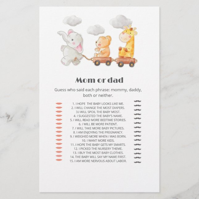 Cute Funny bois Baby shower Devinez Qui jeu (Devant)