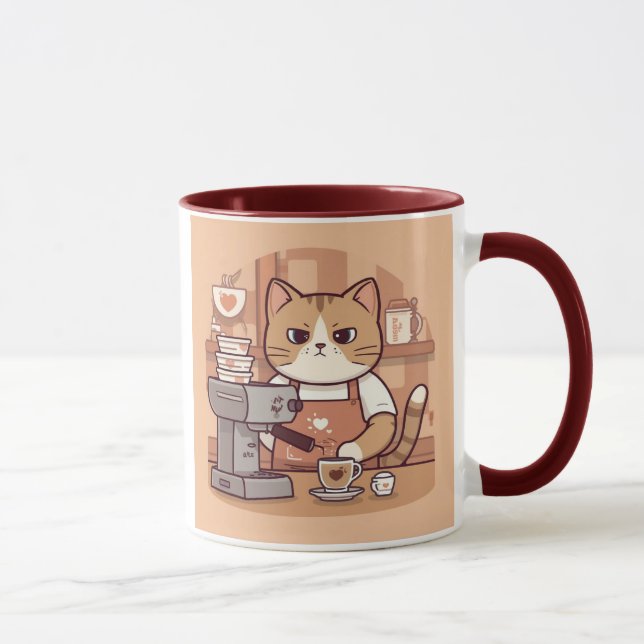 Cute Funny Cartoon Barista Cat Mug (Droite)