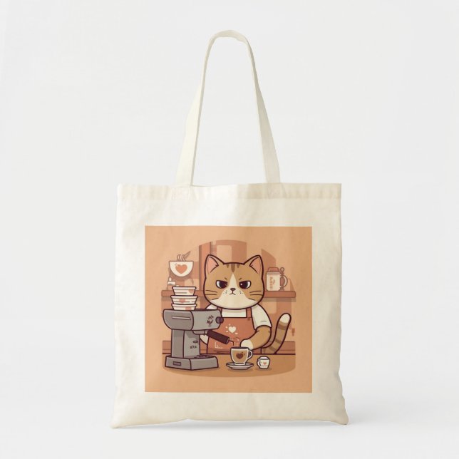 Cute Funny Cartoon Barista Cat Tote Bag (Devant)
