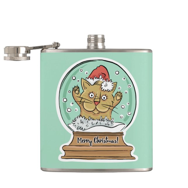 Cute Funny Christmas Chat flacon de nom personnali (Ouvert)