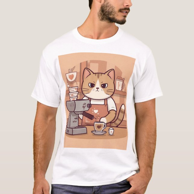 Cute Funny Cozy Barista Cat & Coffee T-shirt (Devant)