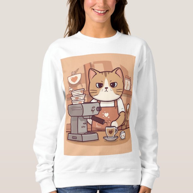 Cute Funny Cozy Barista Cat Sweatshirt (Devant)