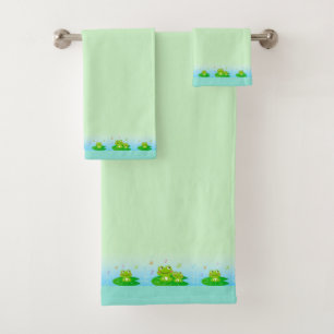 Cute Funny Happy Frogs on Lime Green Serviette de 
