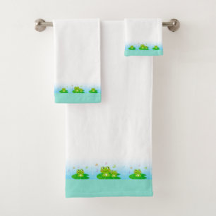Cute Funny Happy Frogs sur Blanc & Turquoise