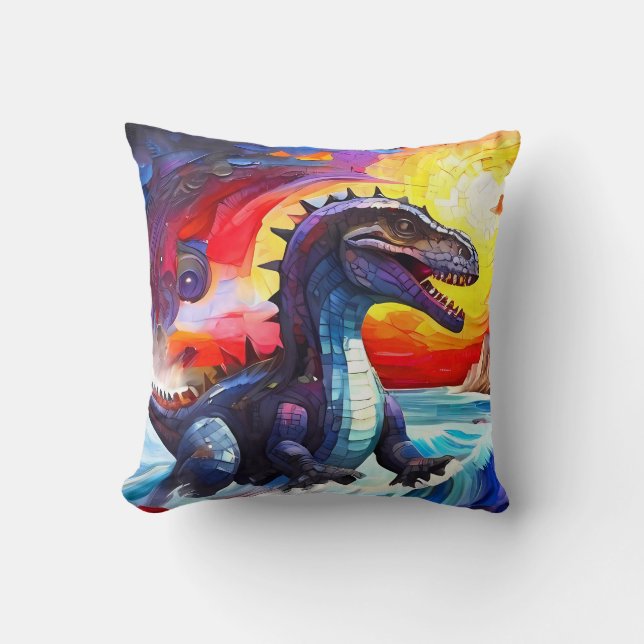 Cute Funny Mosaic Dinosaurs coussin coussin (Recto)