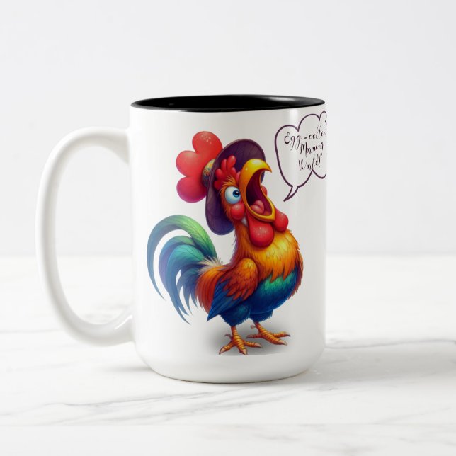 Cute Funny Rooster Multicolor Good Morning Mug (Gauche)