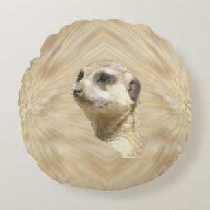Cute Furry Meerkat Face Coussin rond