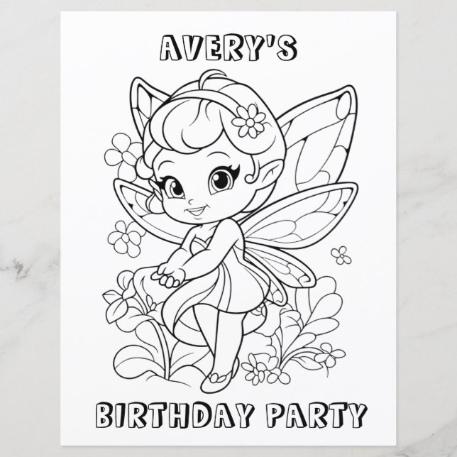 Cute garden fairy birthday coloring activity  (Devant)
