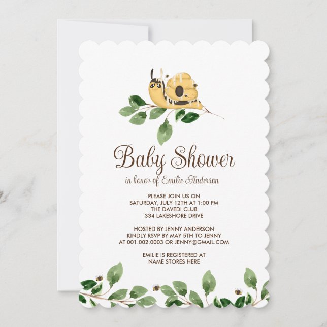Cute Garden Snail Bee Hive Party Invitation (Devant)