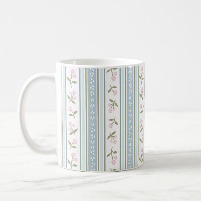 Cute Garden Stripe Floral Coffee Mug (Gauche)