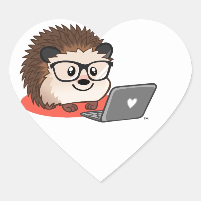 Cute Geeky Nerdy Hedgehog Sur Un Sticker Ordinateu (Devant)