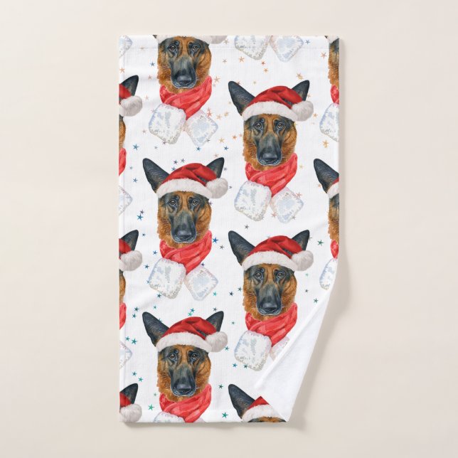 Cute German Shepherd Dog Christmas Pattern (Serviette à main)