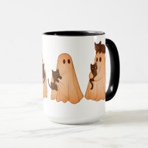 Cute Ghost and Black Cat Halloween Mug