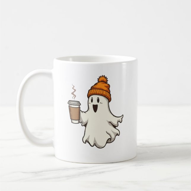 Cute Ghost Orange Beanie Tasse de Café Chaud Fall  (Gauche)