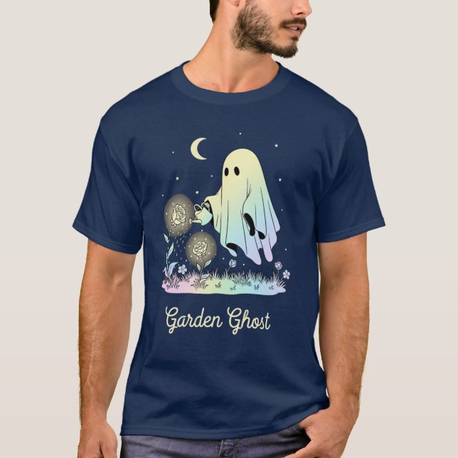 Cute Ghost Watering Magical Flowers T-shirt (Devant)