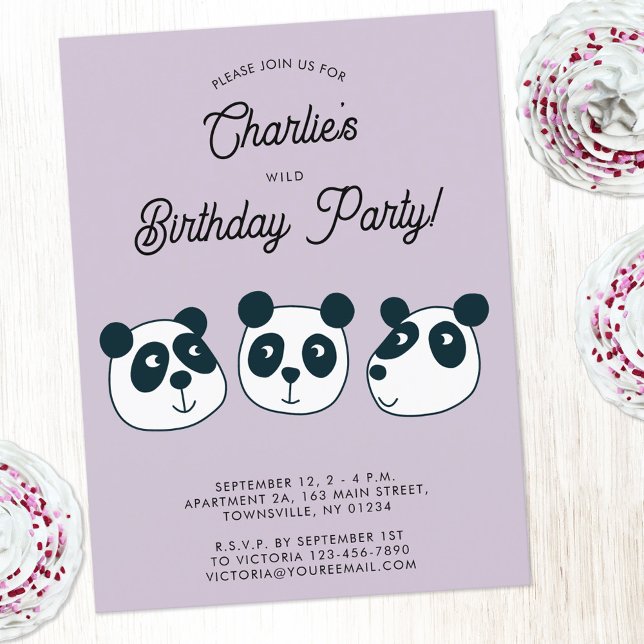 Cute Giant Panda Ours Anniversaire Fête Invitation (Cute panda bear animal themed personalized kids birthday party invitation postcard)
