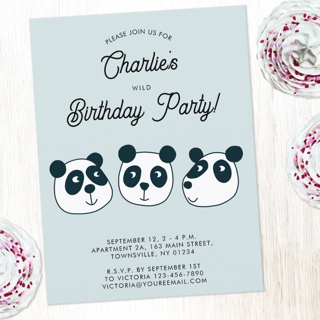 Cute Giant Panda Ours Anniversaire Fête Invitation (Cute panda bear animal themed personalized kids birthday party invitation postcard)