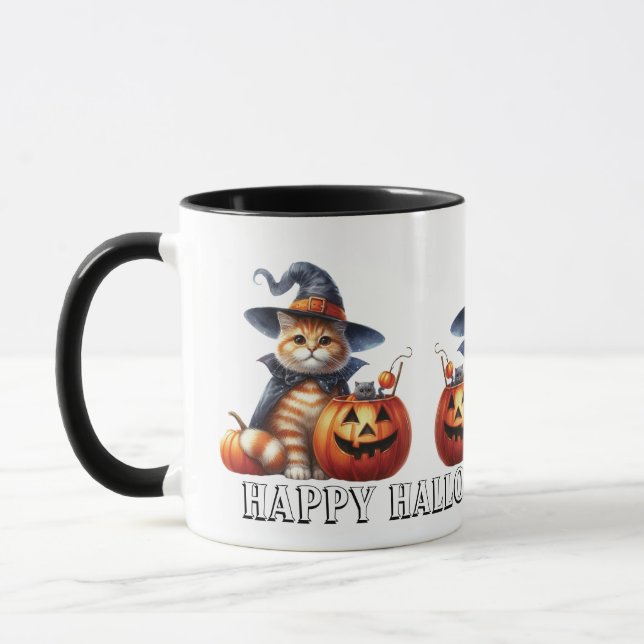 Cute Ginger Chat Orange Tabby Chat Halloween Mug (Gauche)