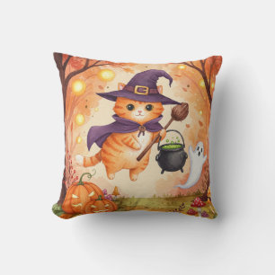 Cute Ginger sorcier Chat Halloween Coussin