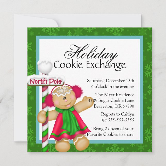 Cute Gingerbread Cookie Exchange Invitation de vac (Devant)