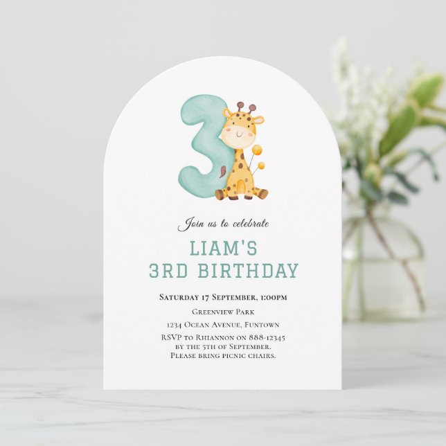 Cute Giraffe 3e anniversaire invitation (Debout devant)