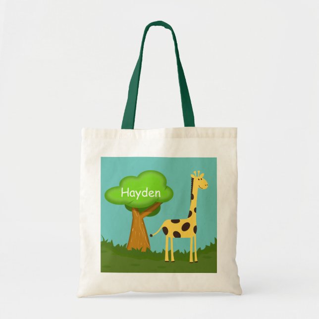 Cute Giraffe and Tree Art Personalised Tote Bag (Devant)