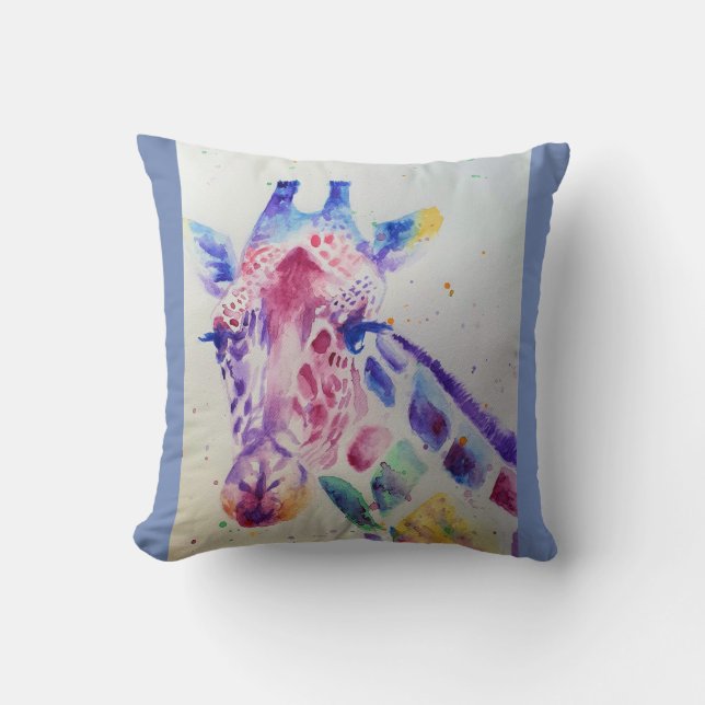 Cute Giraffe Animal Aquarelle Peinture Coussin (Recto)