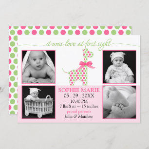Cute Giraffe Baby Girl Photo Faire-part de naissan
