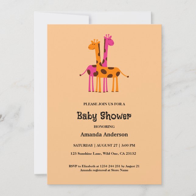 Cute Giraffe Baby Shower Invitations (Devant)