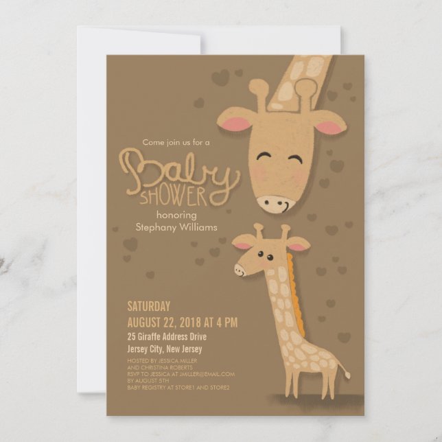 Cute Giraffe et maman Baby shower Invitation (Devant)