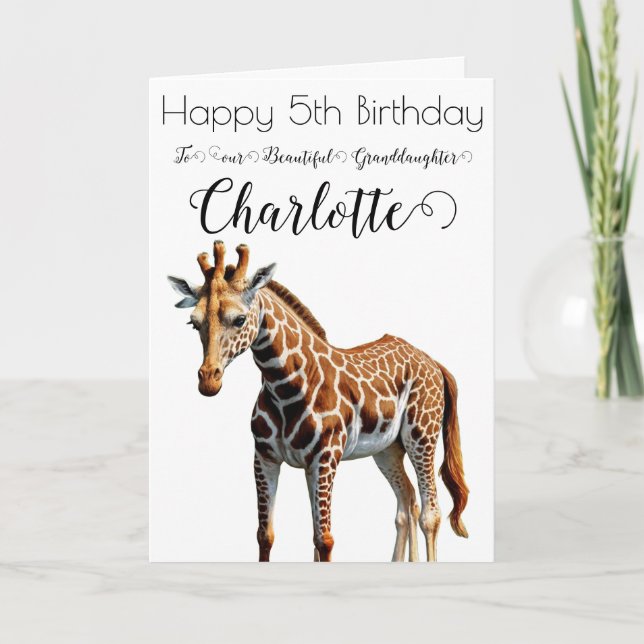 Cute Giraffe Grandgirl 5e carte d'anniversaire (Devant)