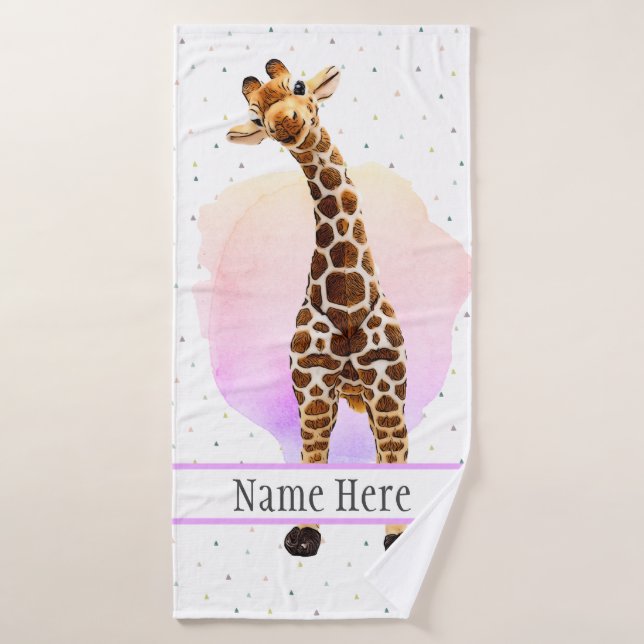 Cute Giraffe Safari Animal Jungle Nom sauvage Bain (Serviette de bain)