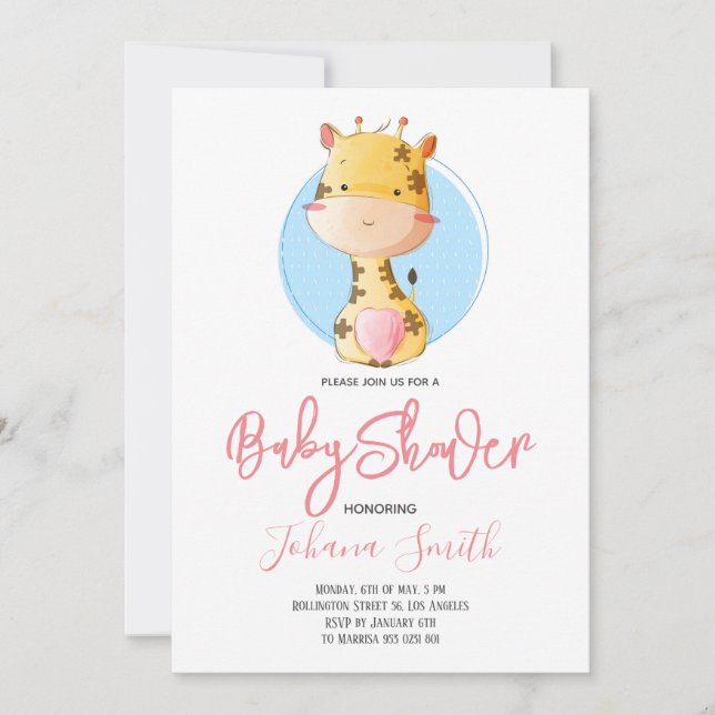 Cute Giraffe Safari Baby shower Invitation (Devant)