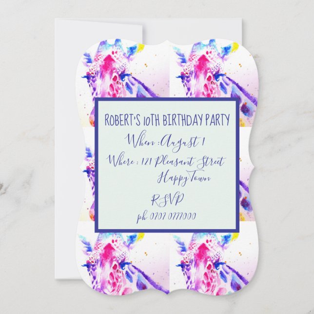 Cute Giraffe Zoo Animal Childs Birthday Invitation (Devant)