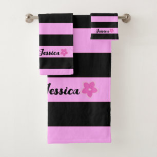 Cute Girl Black & Pink Stripes Frangipani Personna