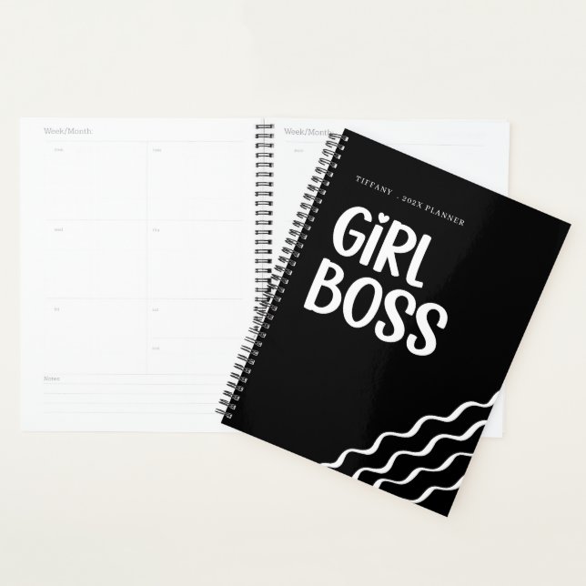 Cute Girl Boss Black and White Monogram Year (Devant avec enveloppe)