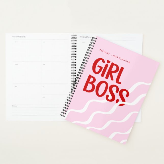 Cute Girl Boss Pink and Red Monogram Year (Devant avec enveloppe)