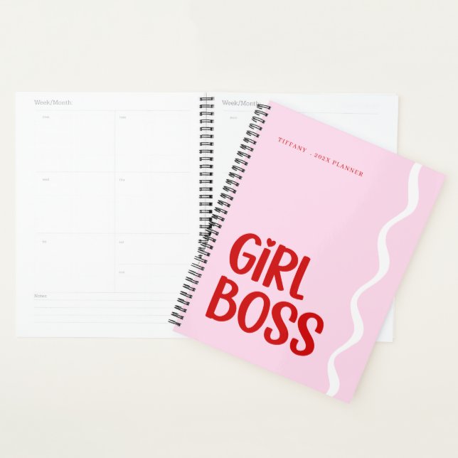 Cute Girl Boss Pink and Red Monogram Year (Devant avec enveloppe)