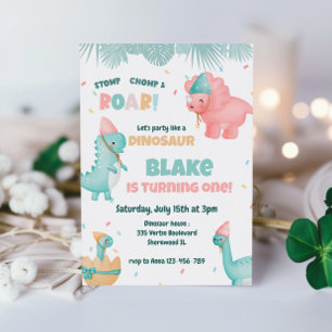 Cute Girl Dinosaur Anniversaire Fête Invitation