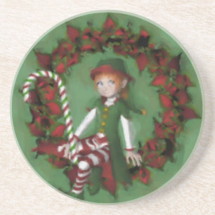 Cute Girl Elf Poinsettia Wreath Dessous de verre d