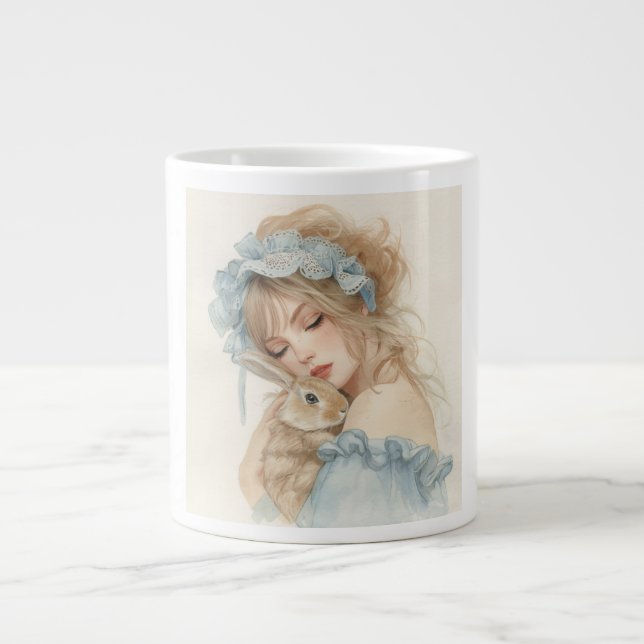Cute Girl Hugging Bunny Mug (Devant)