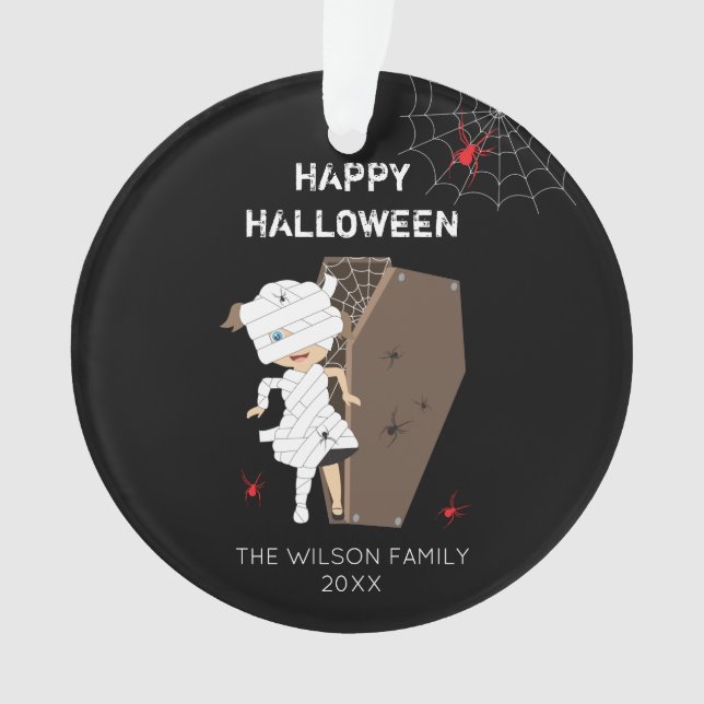 Cute Girl Mummy Coffin Halloween Famille et année (devant)