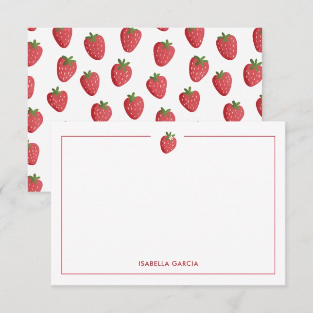 Cute Girl Pink Strawberry Personalized Note Card (Devant / Derrière)