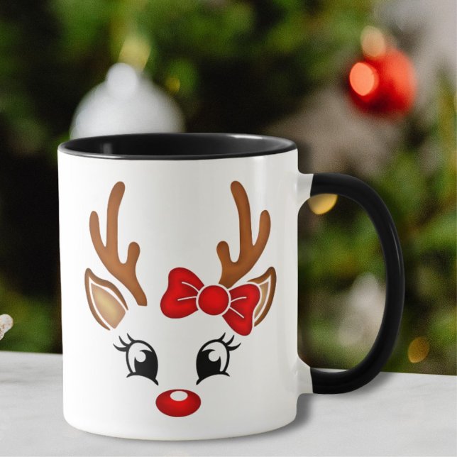 Cute Girl Reindeer Face Café Mug (Créateur téléchargé)